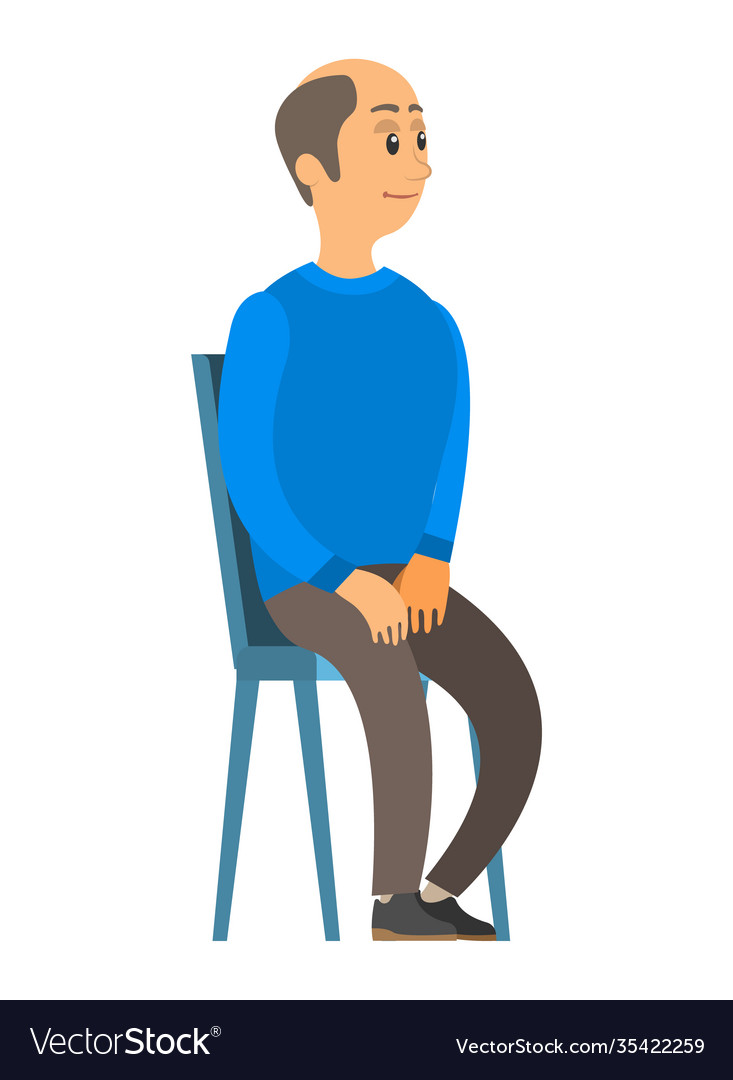 Old man with a bald head sits on a chair Vector Image