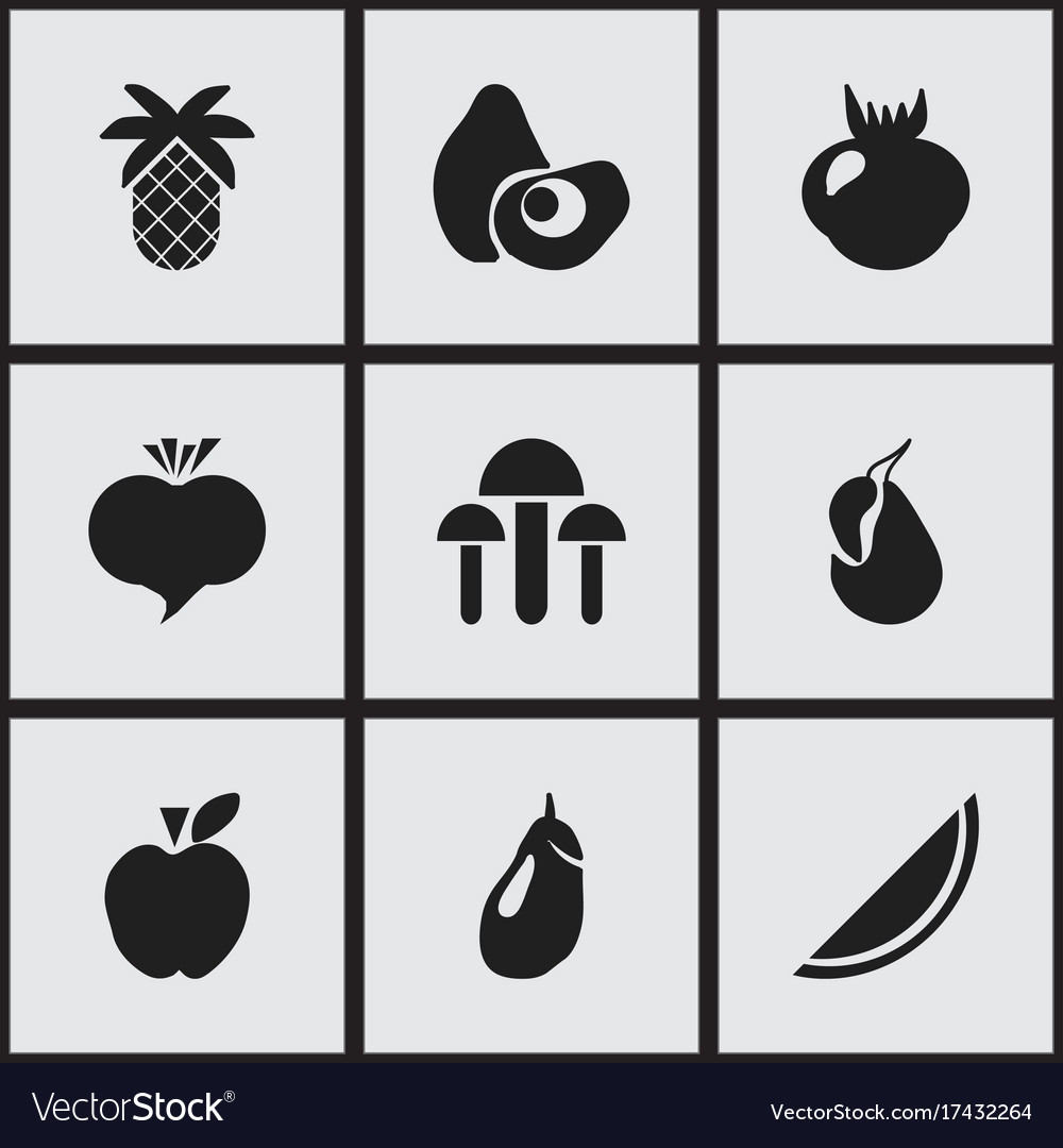 Set of 9 editable fruits icons includes symbols