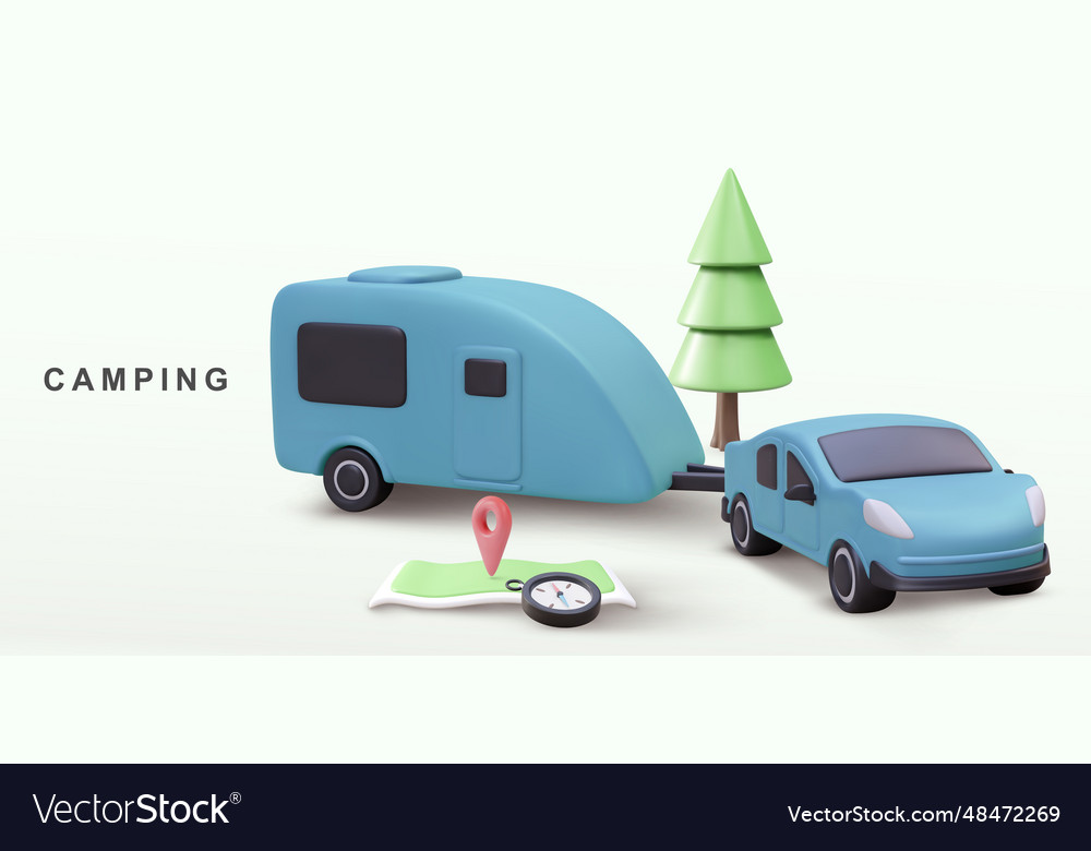 3d realistic banner - camping on white background Vector Image