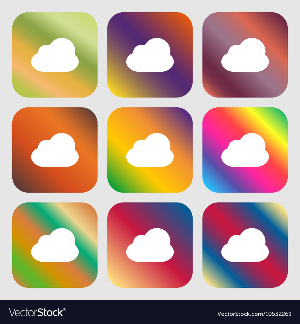 Cloud icon nine buttons with bright gradients