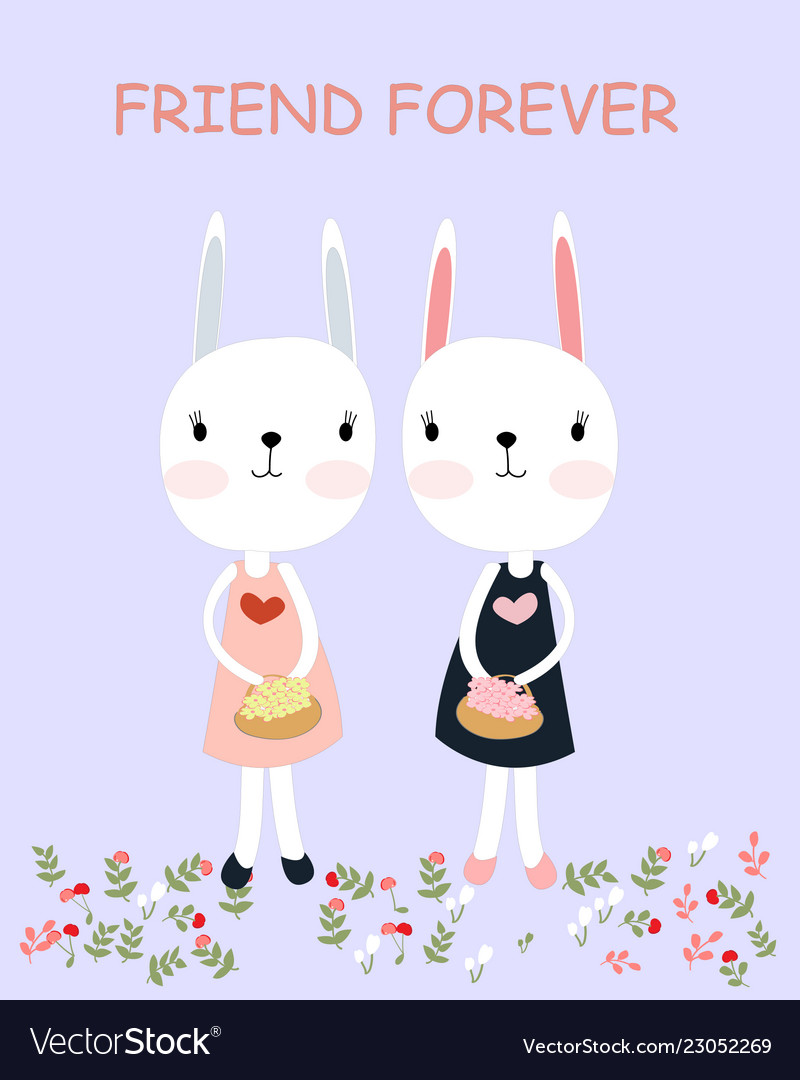 Rabbit friend in flower garden Royalty Free Vector Image