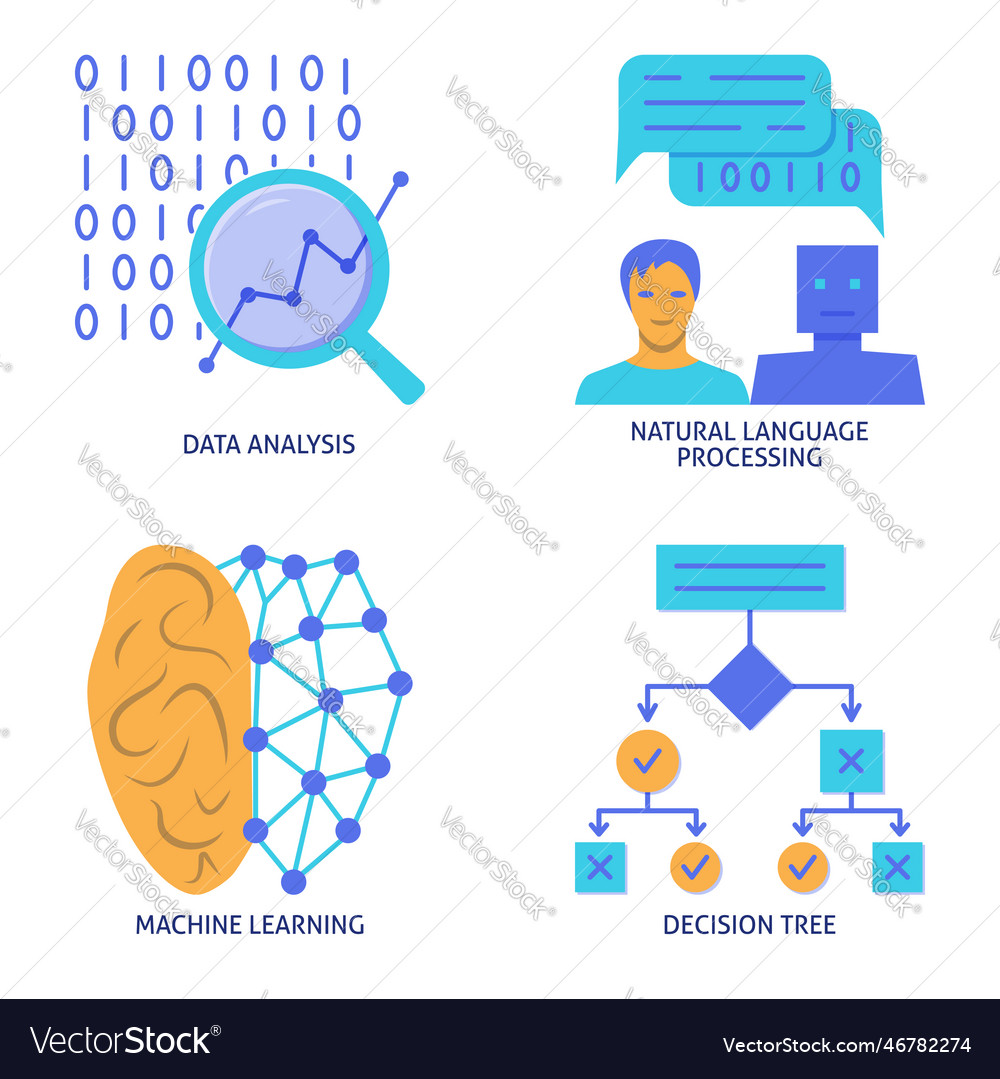 Data analysis and machine learning flat icon set Vector Image