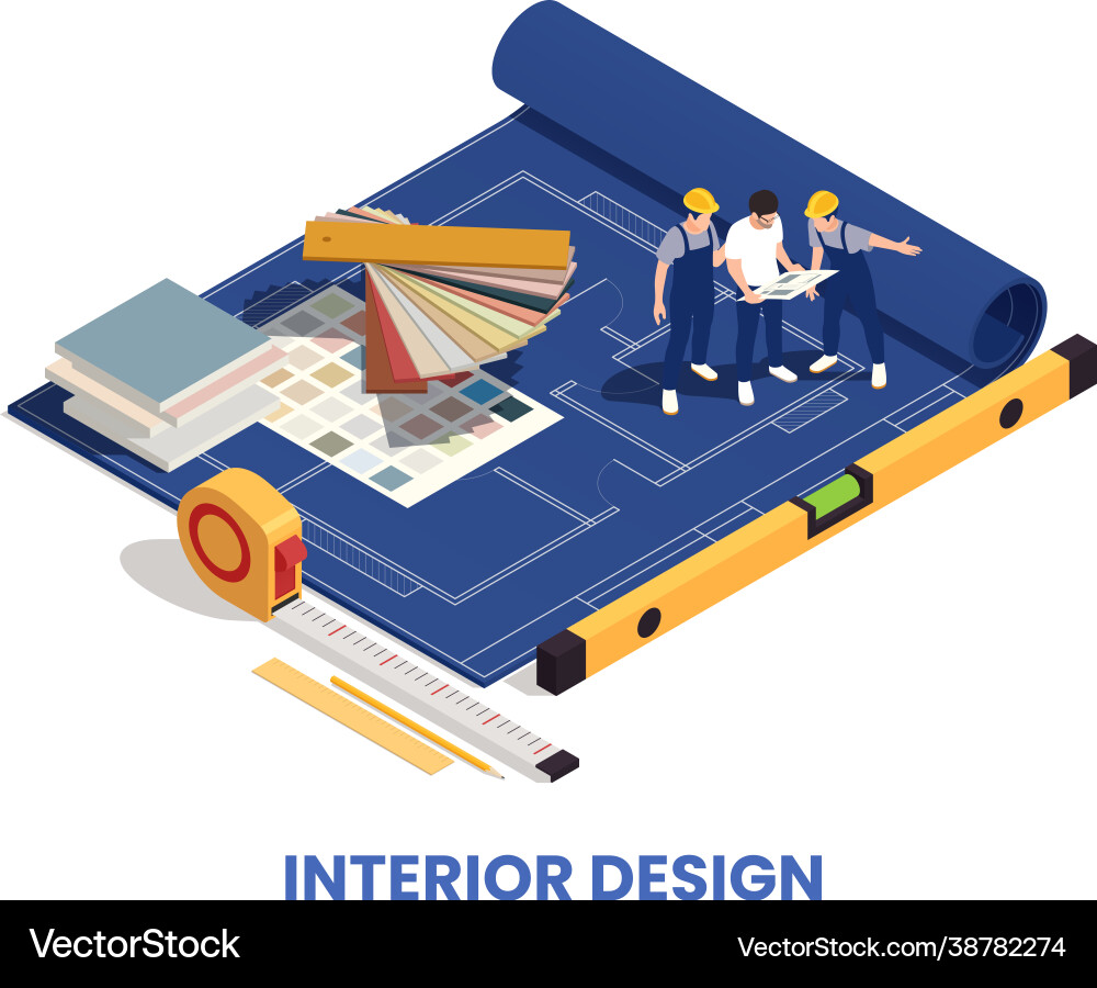 Interior designer isometric composition Royalty Free Vector