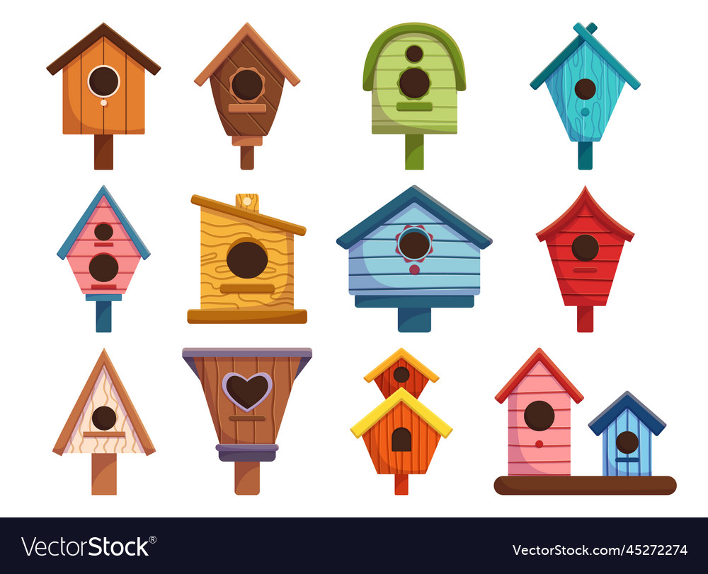 Set of wooden bird houses different shapes Vector Image