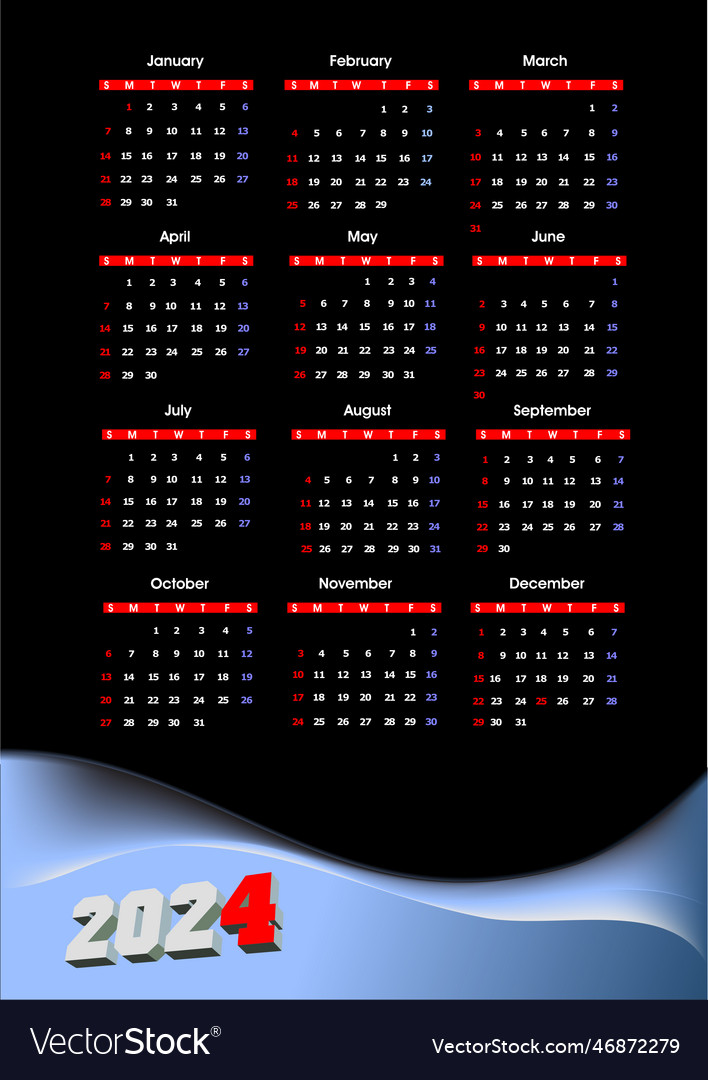 2024 Calendar 3d Color Royalty Free Vector Image   2024 Calendar 3d Color Vector 46872279 