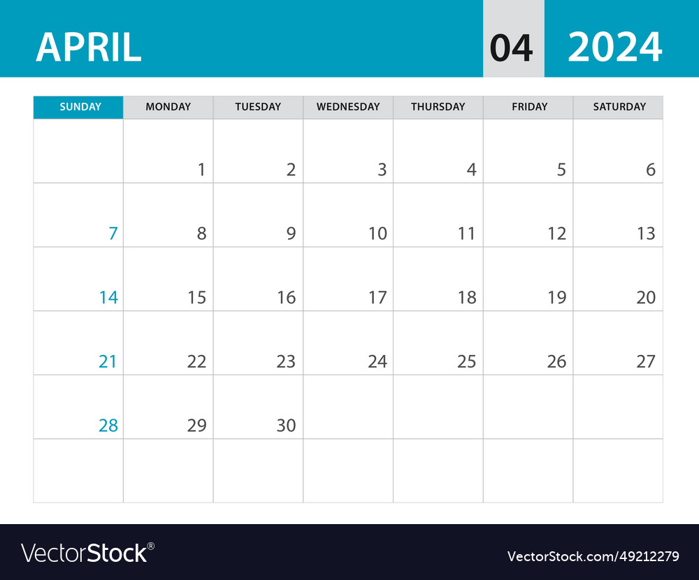 April 2024 template - calendar Royalty Free Vector Image