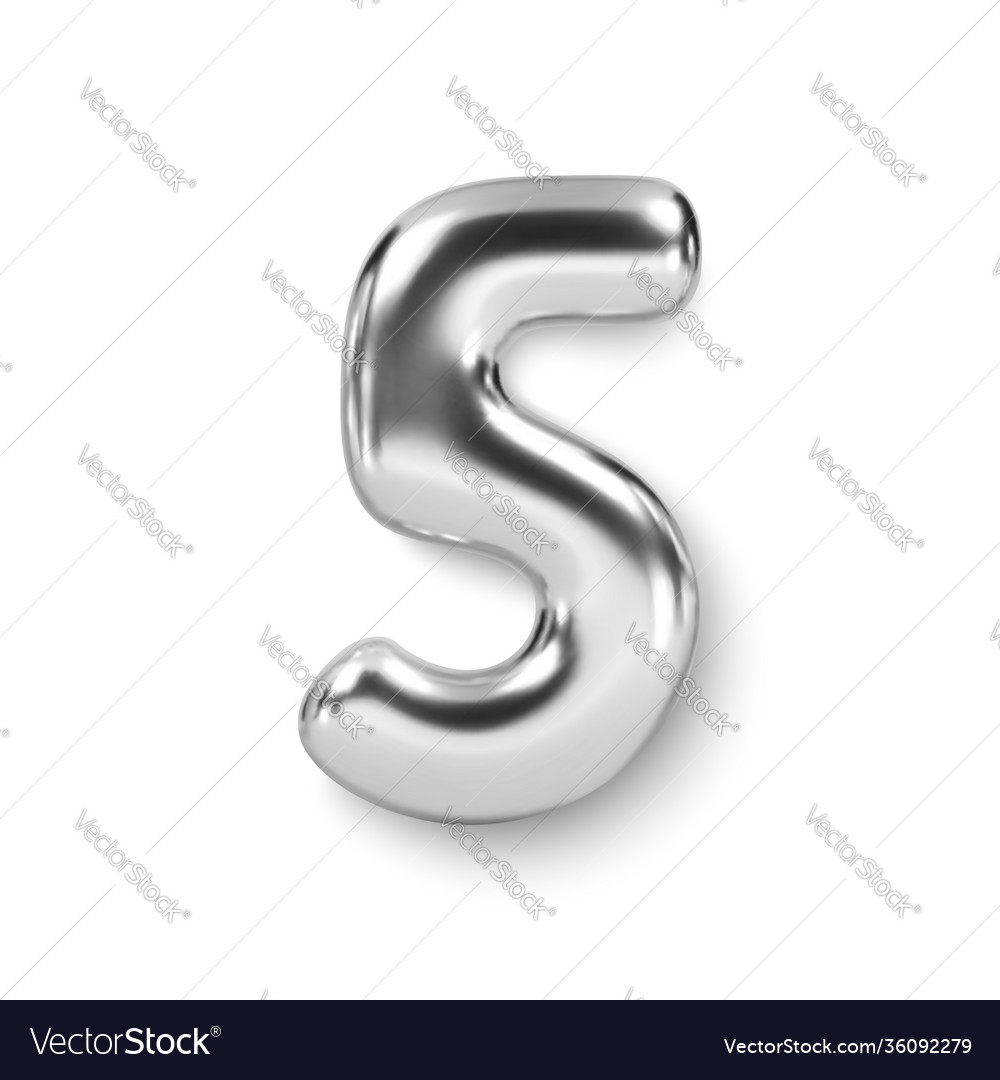 Silver number balloon 5 five realistic 3d Vector Image