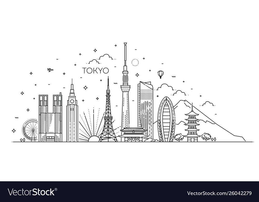 Tokyo vacation icons set icons Royalty Free Vector Image