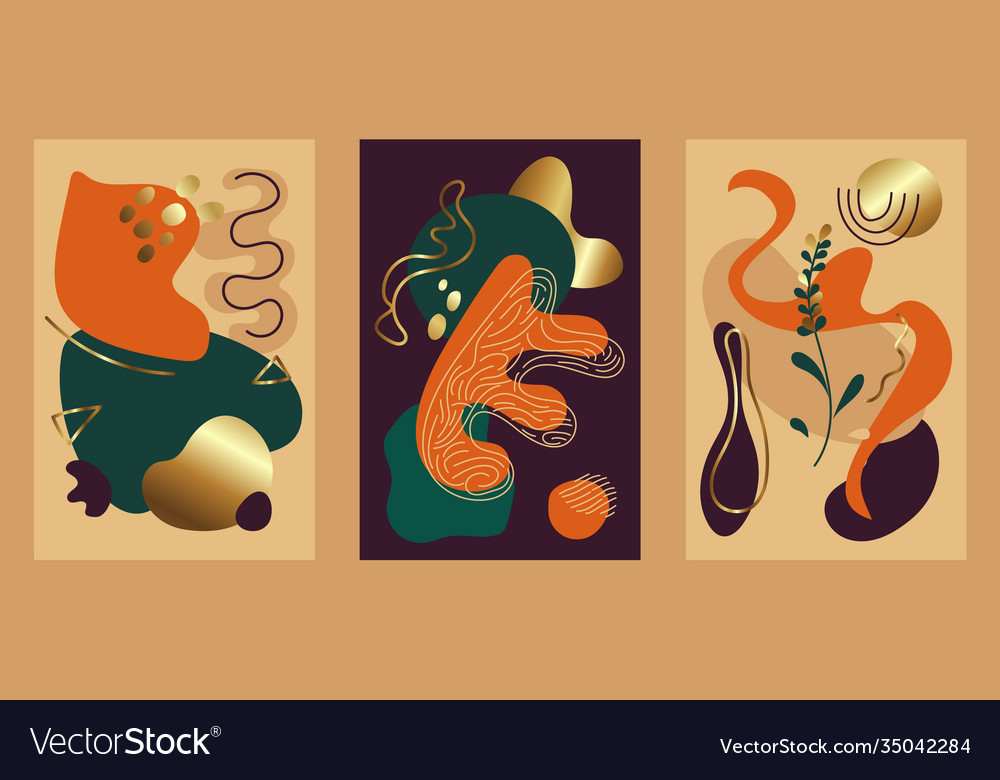 Abstract cards in vibrant autumn colors with gold vector image Abstract cards in vibrant autumn colors with gold