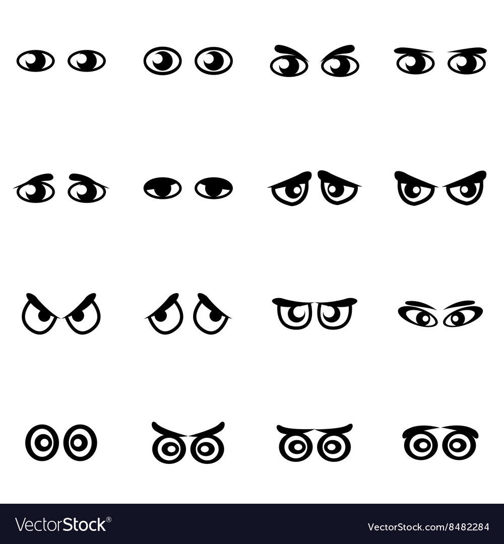 Black cartoon eyes icon set Royalty Free Vector Image