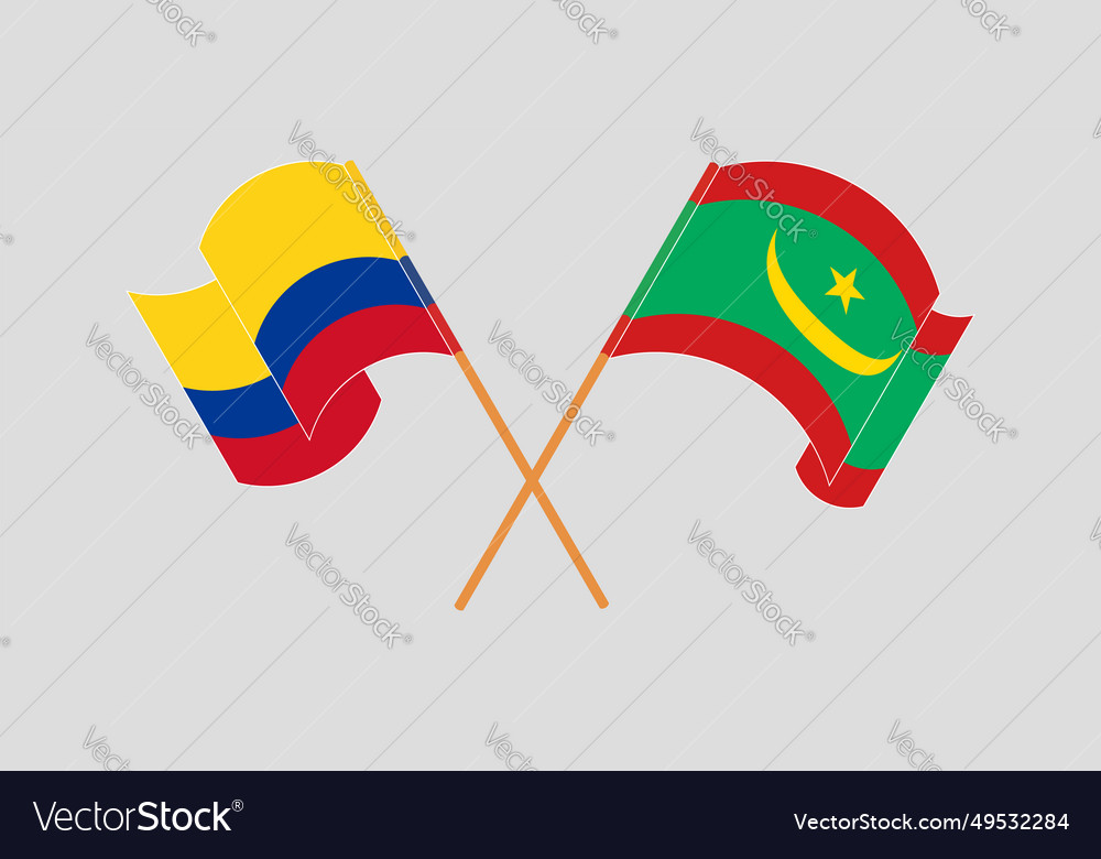 Crossed and waving flags of colombia Royalty Free Vector