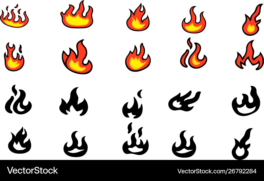 Fire flames set Royalty Free Vector Image - VectorStock