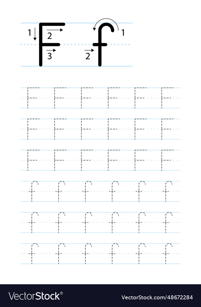 Printable letter f alphabet tracing worksheet Vector Image