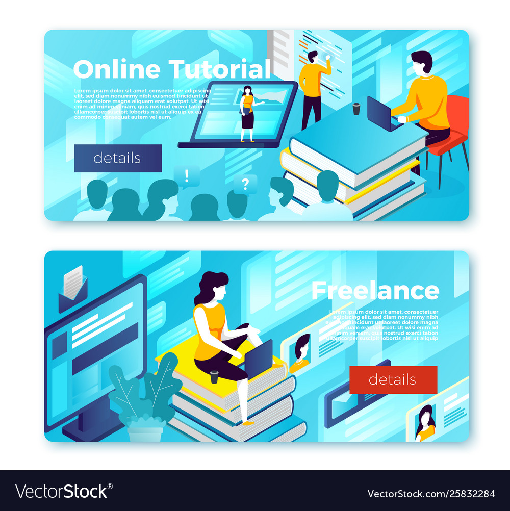 Set Bright Banner Templates Online Learning Vector Image