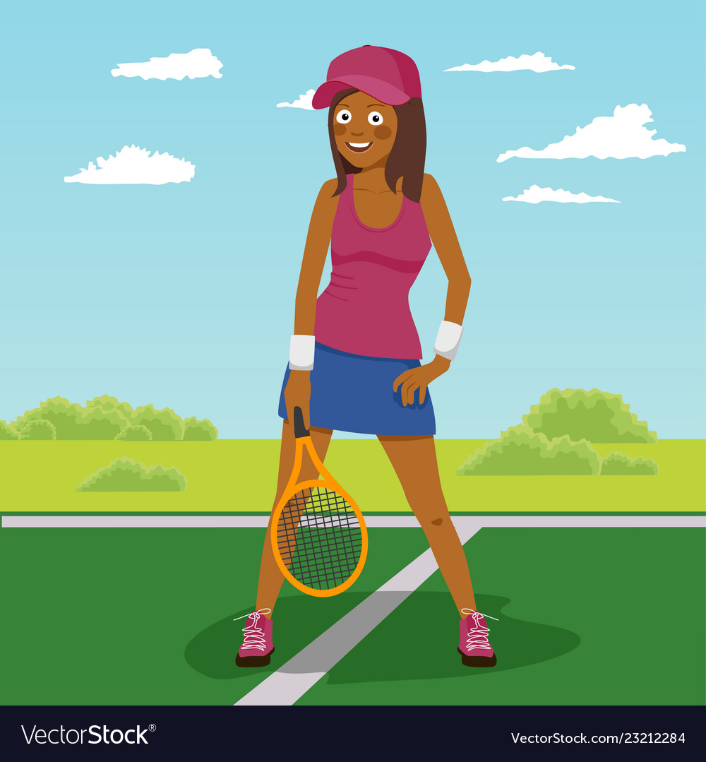 Young african american female tennis player posing