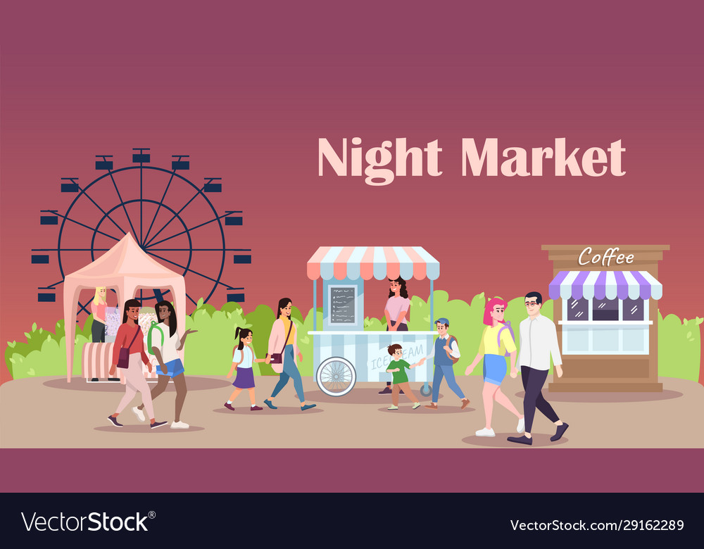 Night Market Flat Summer Fair Banner Design Vector Image