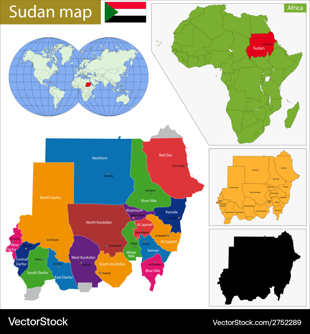 Sudan map Royalty Free Vector Image - VectorStock