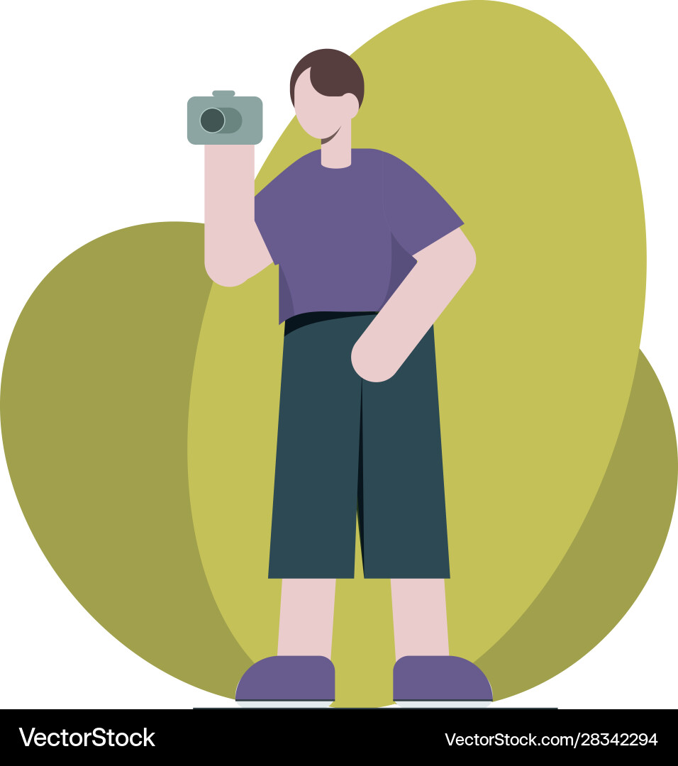Happy photographer is taking a photo using camera Vector Image