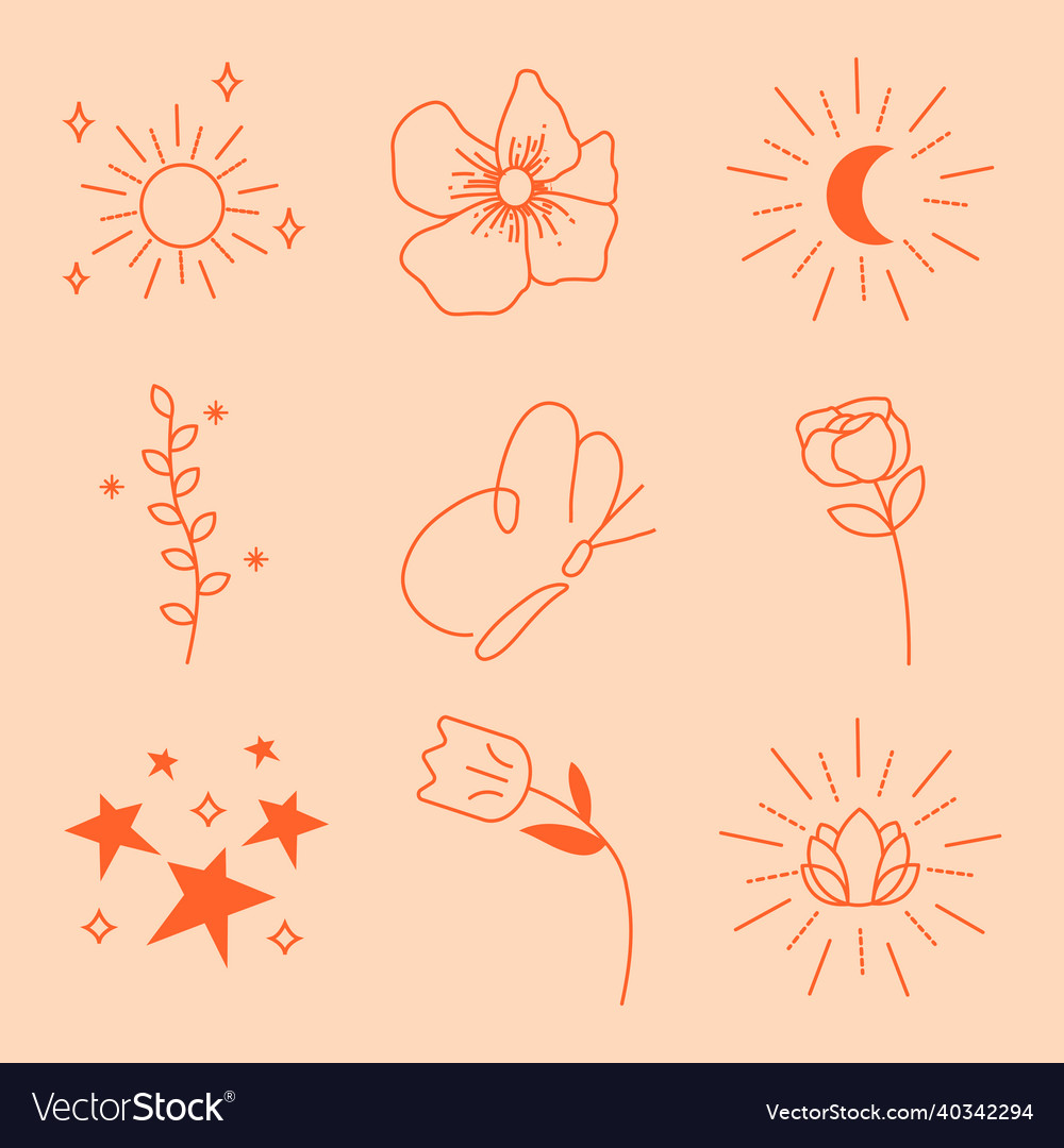 Minimal aesthetic sticker design element set Vector Image