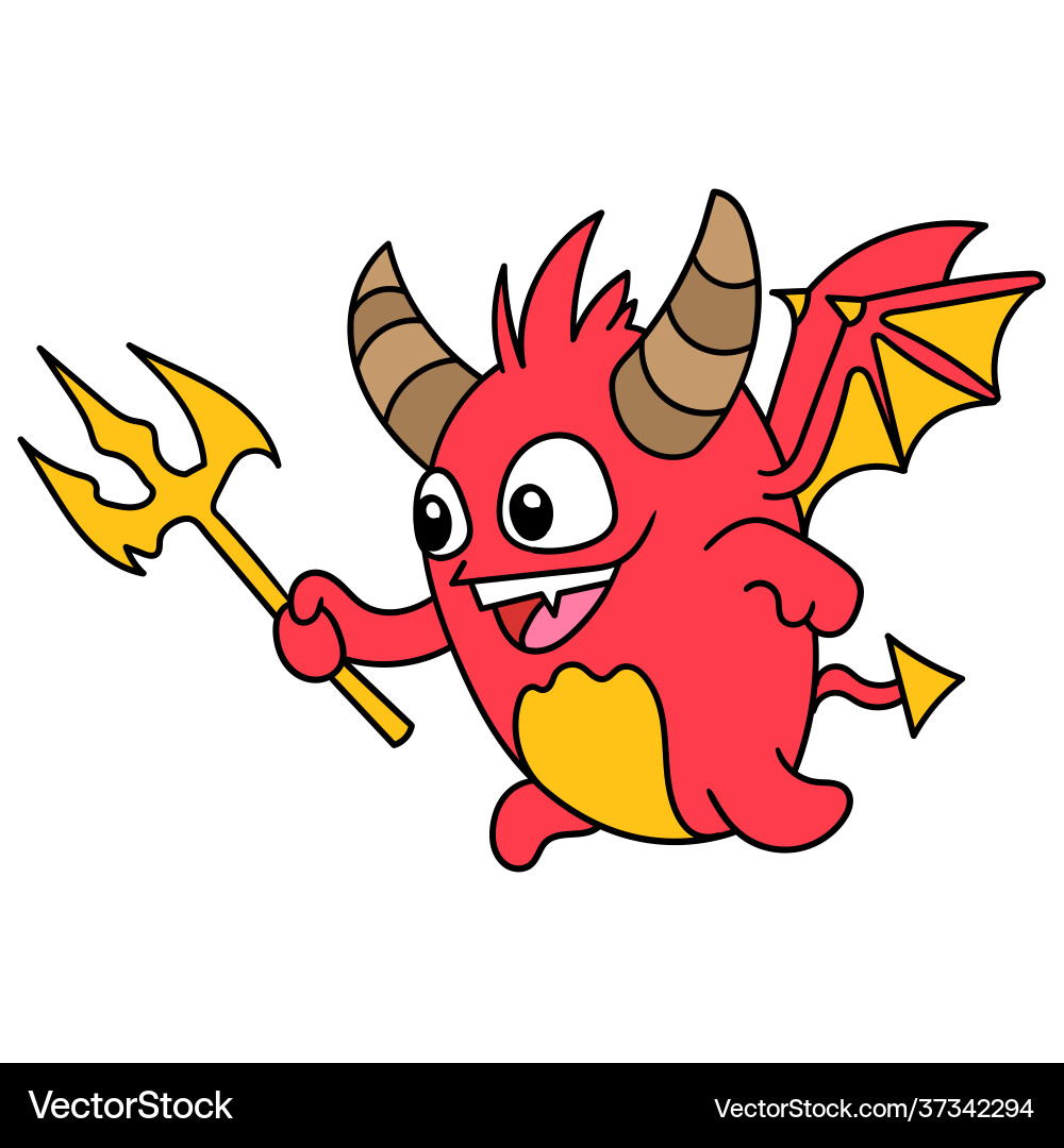 Red demon carrying spear walked Royalty Free Vector Image