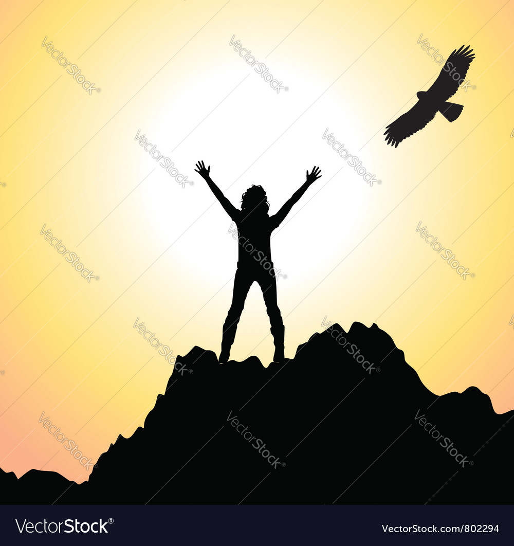 Silhouette of a girl on a mountain Royalty Free Vector Image