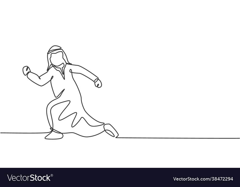 Single one line drawing young arabian business Vector Image