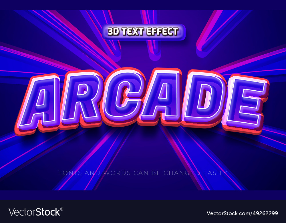 Arcade gaming 3d editable text effect style Vector Image