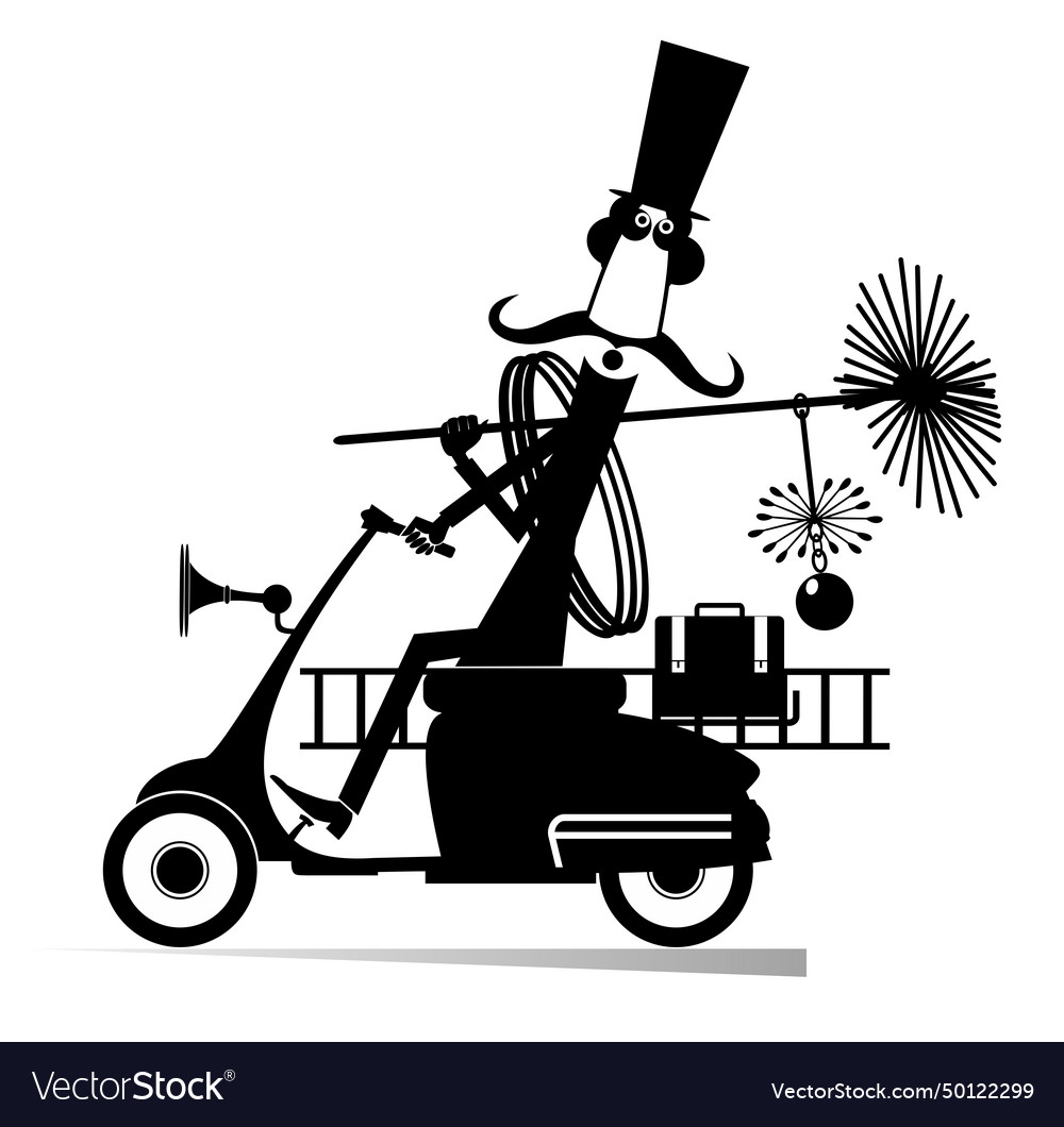 Cartoon chimney sweeper rides on the scooter Vector Image