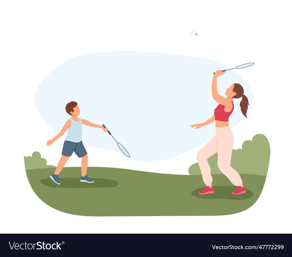 Mother teach son how to play tennis parents Vector Image