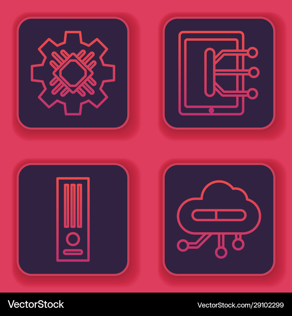 Set line processor video game console tablet Vector Image