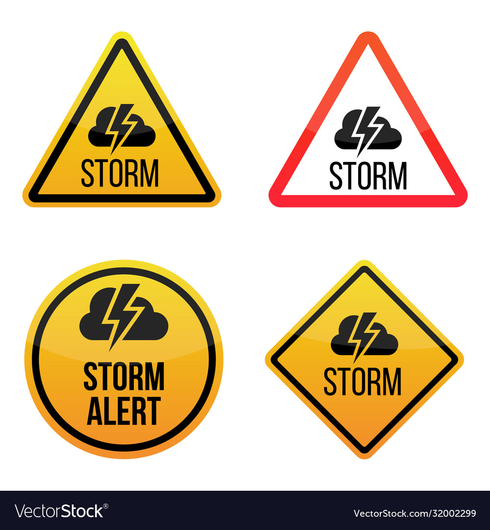 Storm Weather Alert Warning Signs Labels Yellow Vector Image
