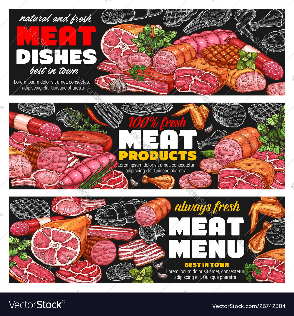 Meat sausages ham bacon salami menu blackboard Vector Image