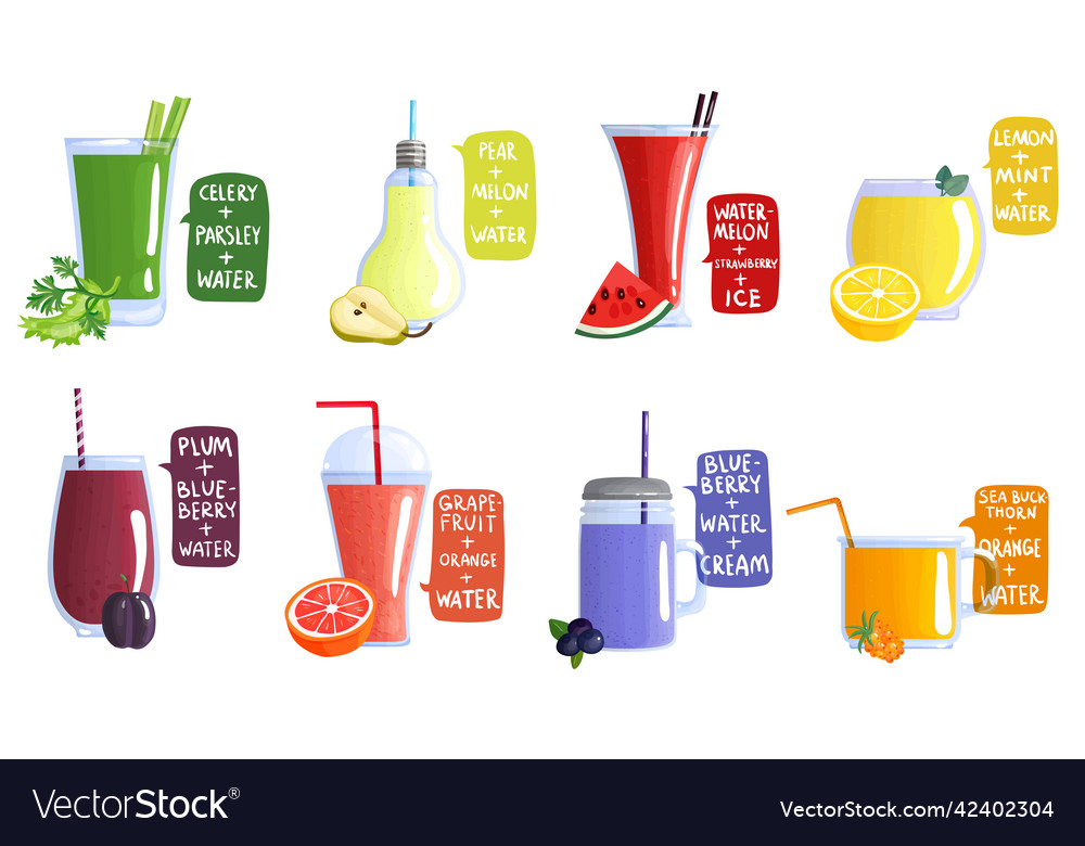 Smoothie recipe icon set Royalty Free Vector Image