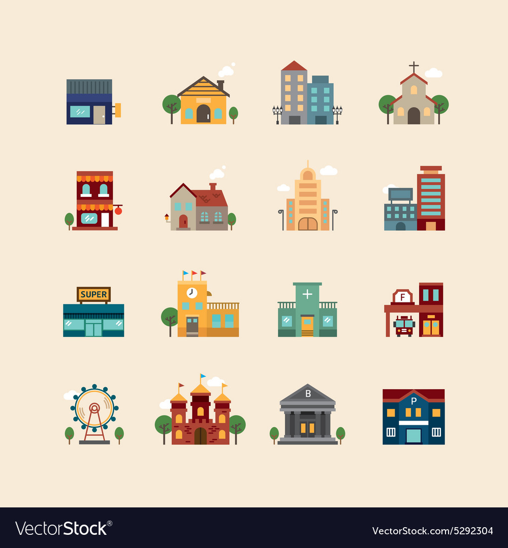 Web flat icons set - buildings collection