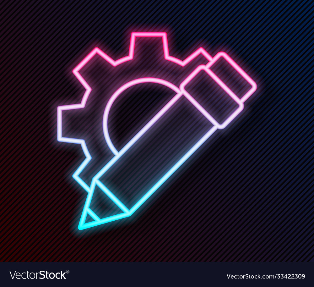 Glowing neon line pencil and gear icon isolated Vector Image