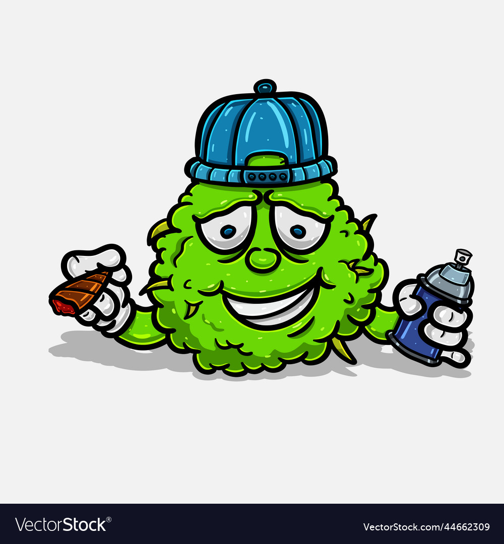 Weed cartoon with smoking wearing hat and bring Vector Image