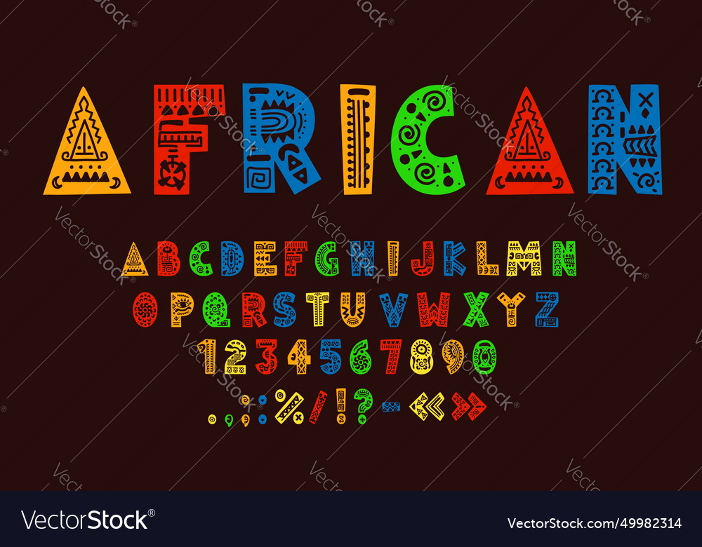 African font tribal type with ethnic ornaments Vector Image