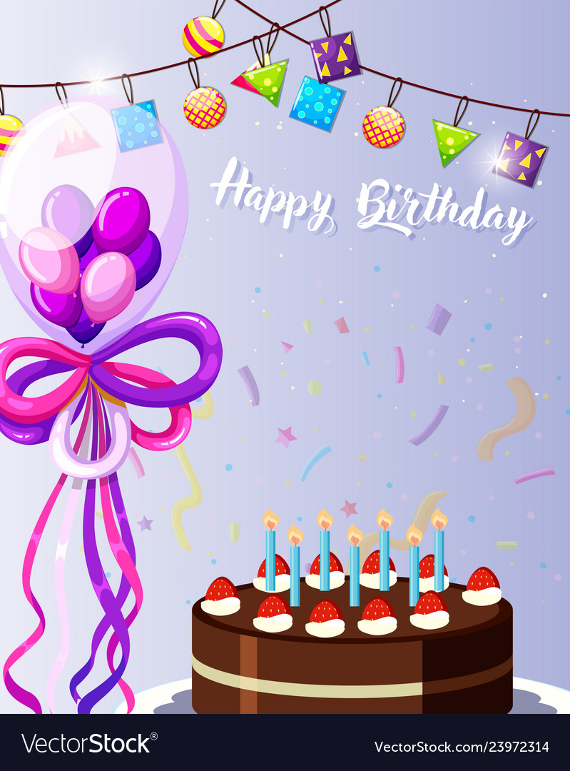 Purple happy birthday card Royalty Free Vector Image