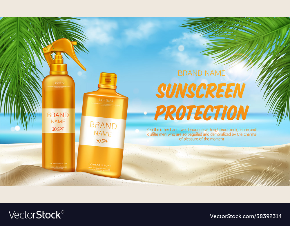 Sunscreen protection uv cosmetic banner summer Vector Image