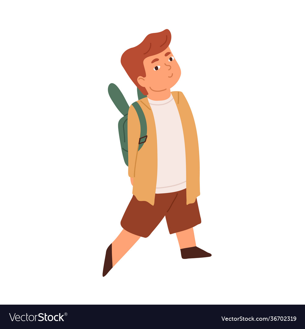 Cute little smiling boy walking with backpack Vector Image