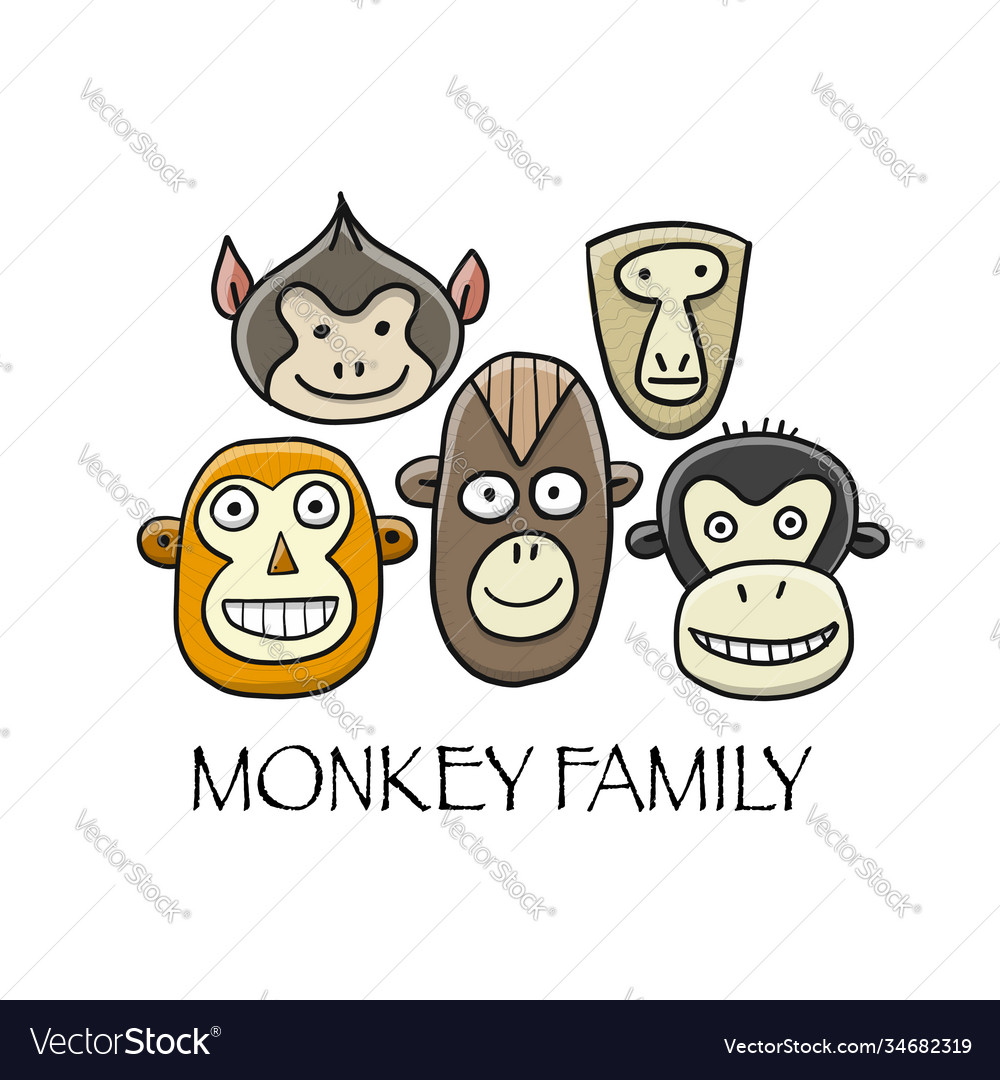 Funny monkey family sketch for your design Vector Image Funny monkey family sketch for your design Vector Image