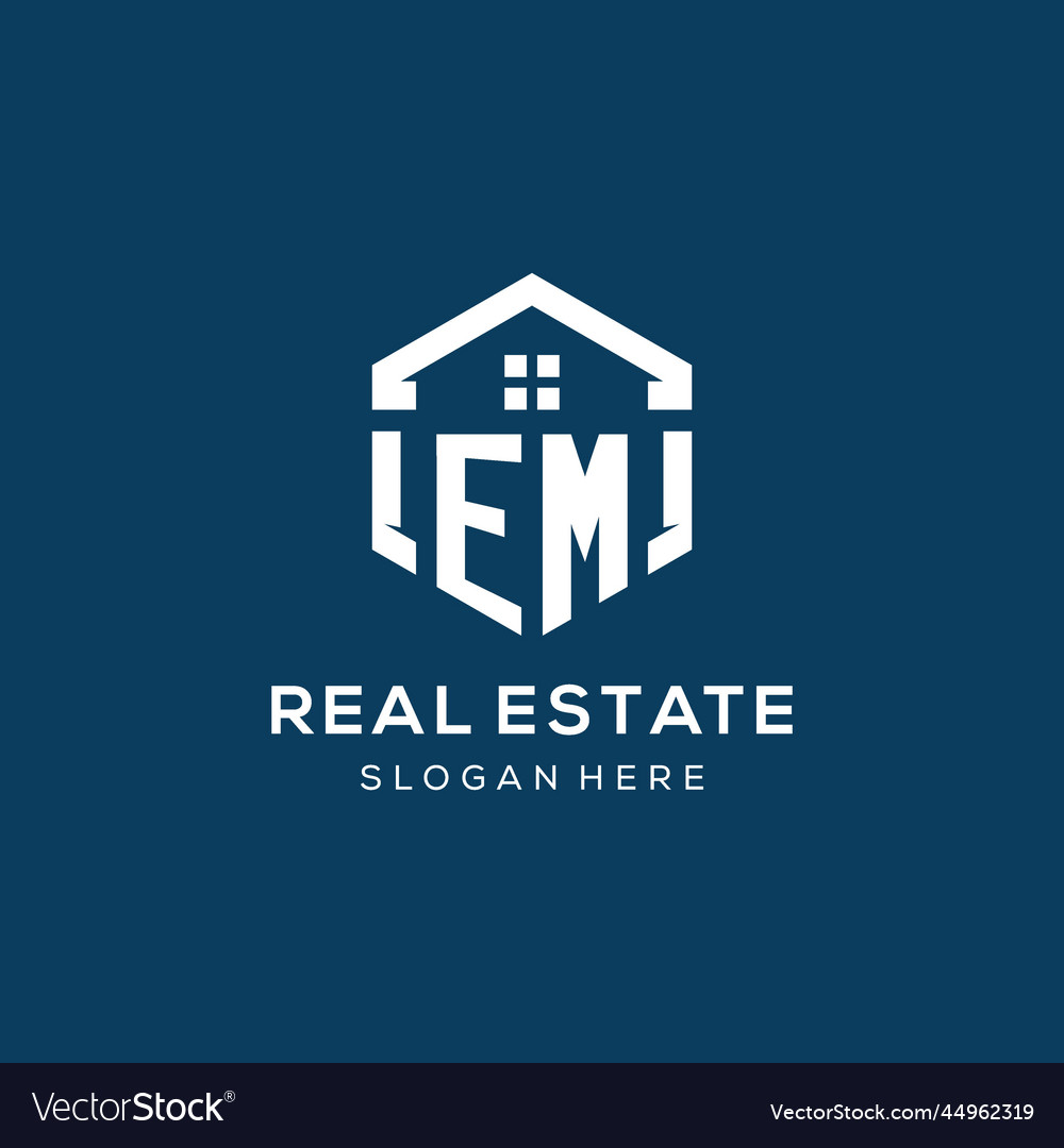 Letter em logo for real estate with hexagon style Vector Image