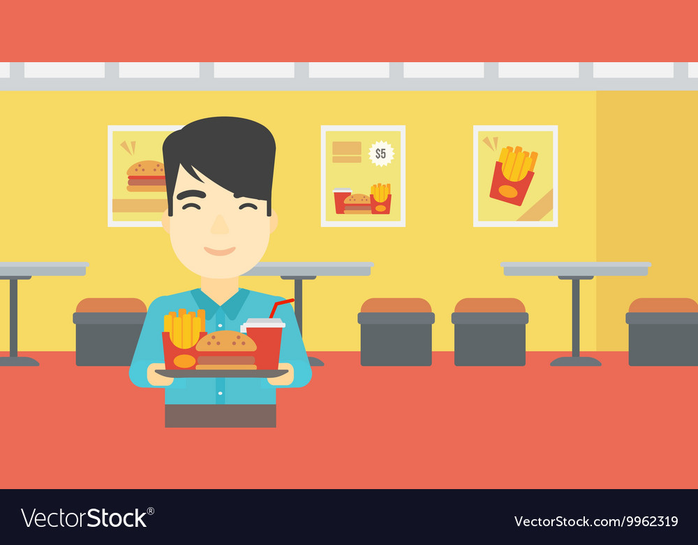 Man With Tray Full Of Fast Food Royalty Free Vector Image