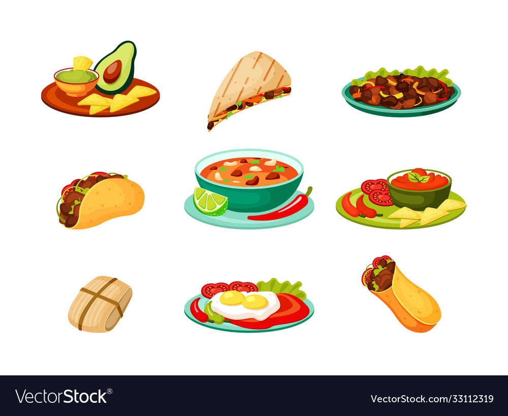 Mexican traditional food set spicy fresh Vector Image