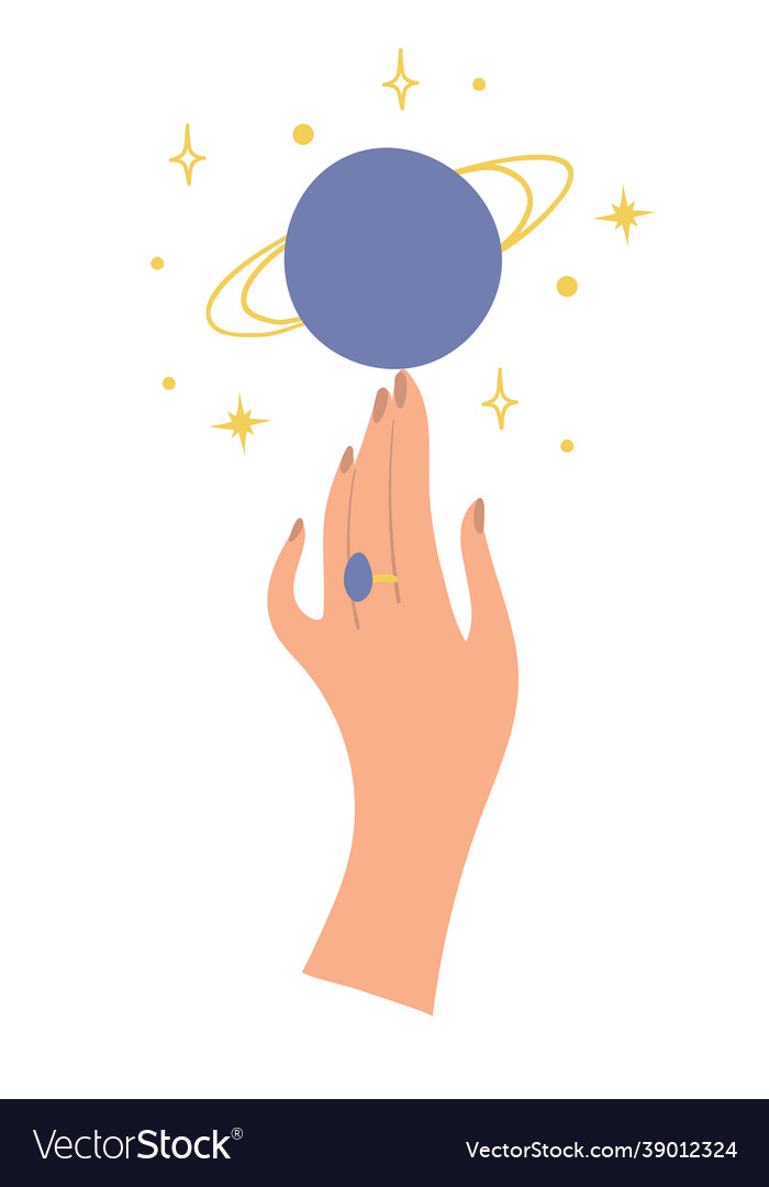 A graceful female hand touches planet jupiter Vector Image