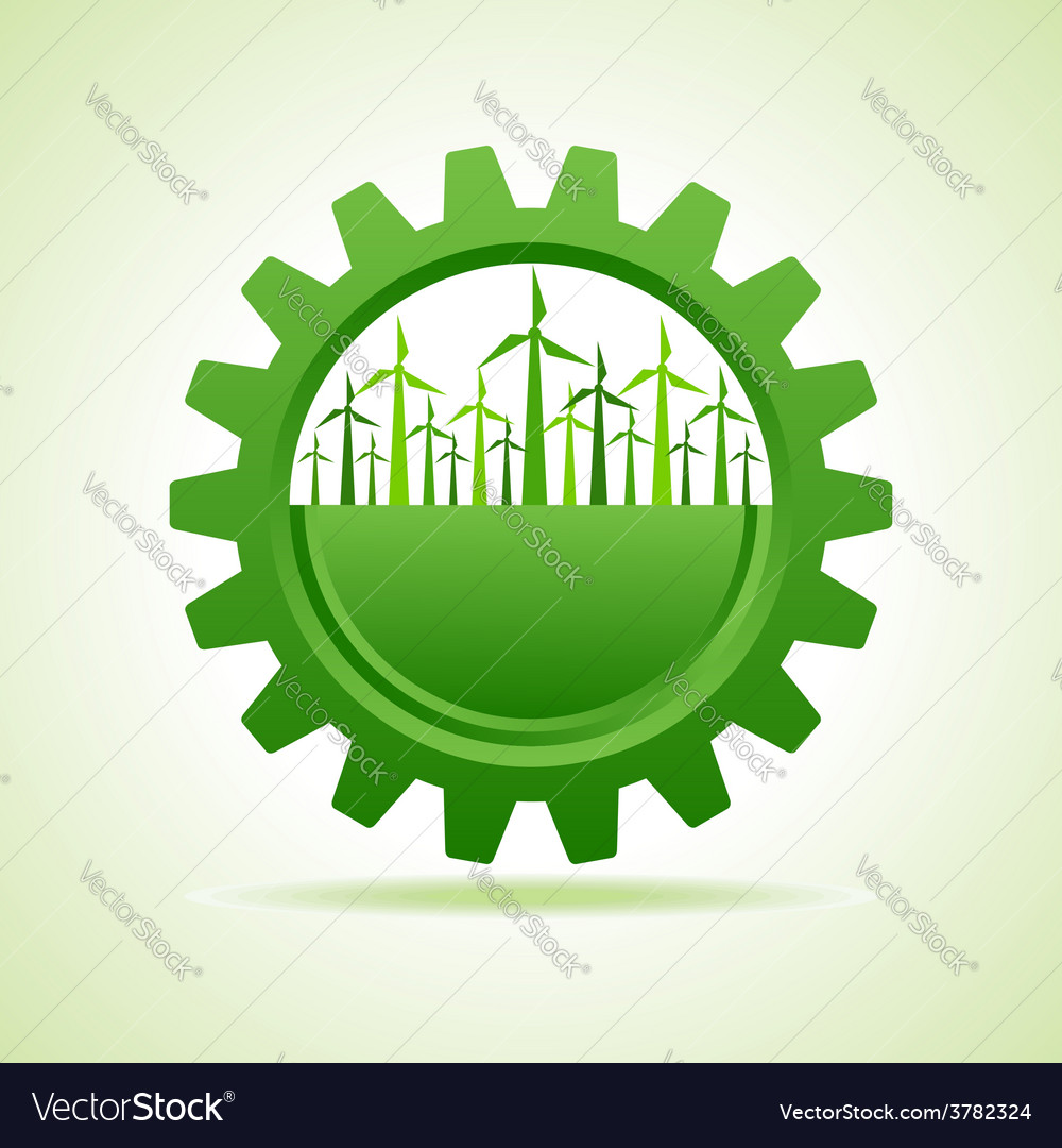 Ecology concept - gear with wind mill Royalty Free Vector