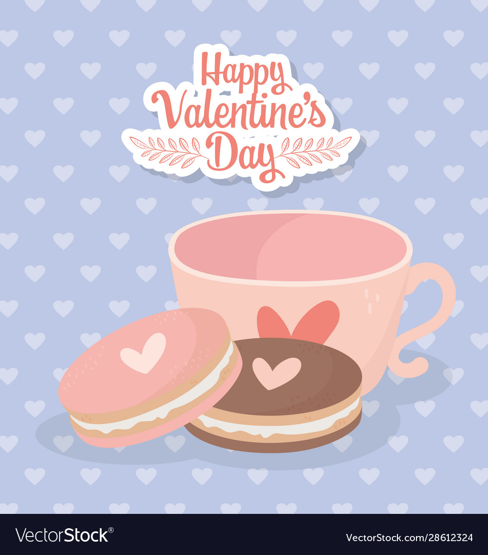 Happy valentines day coffee cup and cookies love Vector Image