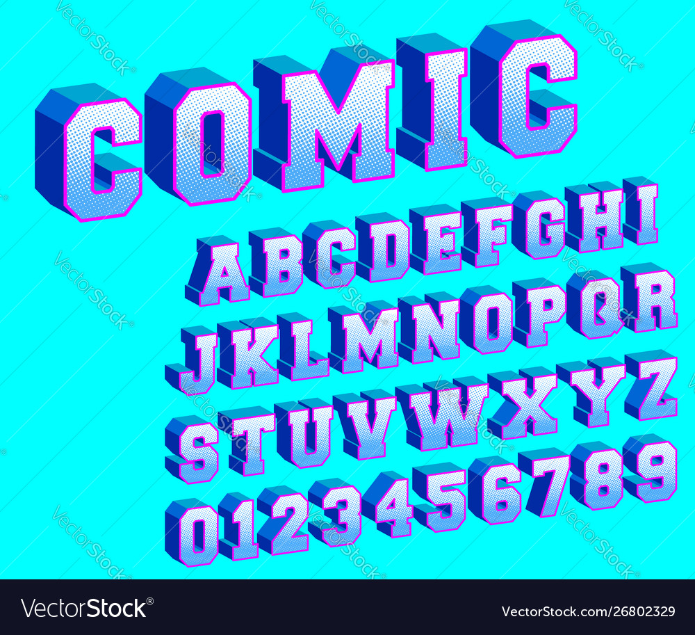 Comic alphabet template letters and numbers vector image Comic alphabet template letters and numbers