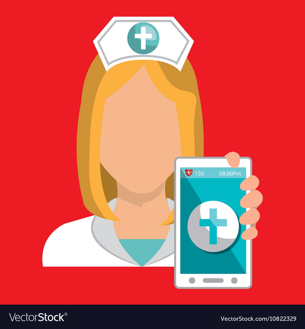 Nurse smartphone care health Royalty Free Vector Image