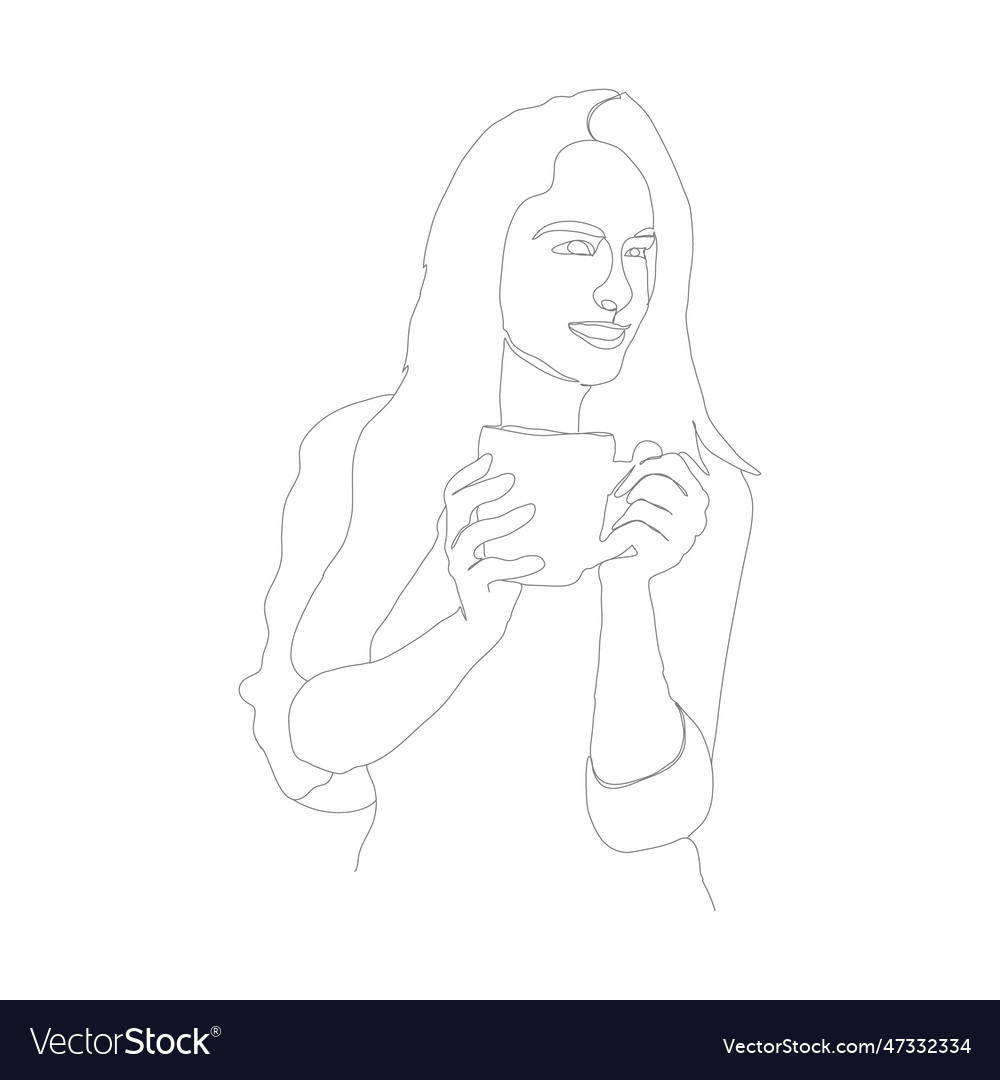 Abstract drawing of a woman with cup Royalty Free Vector